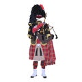 Scottish traditional clothing with bagpipes flat vector illustration Royalty Free Stock Photo