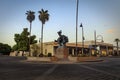 SCOTTSDALE, ARIZONA - July 2, 2020: Sculpture of a Cowboy Riding a Bronco Entitled