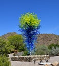 Scottsdale, Arizona: Taliesin West - Dale Chihuly Sculpture `Marine Blue and Citron Tower\' Royalty Free Stock Photo