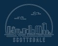 Scottsdale - Cityscape with white abstract line corner curve modern style on dark blue background, building skyline city vector