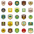 Scout badge emblem stamp icons set, flat style Royalty Free Stock Photo