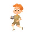 Scout Boy with Binoculars, Cute Scouting Elementary School Child Character in Uniform, Summer Holiday Activities Concept