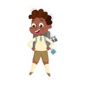 Scout Boy Character with Backpack, Cute Scouting African American Child in Uniform, Summer Holiday Activities Concept Royalty Free Stock Photo