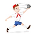 A scout boy running with model of satellite sputnik on international day of human space flight Royalty Free Stock Photo