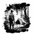 Scout Camp Black And White. Generative AI Royalty Free Stock Photo