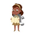 Scout Girl with Backpack and Map, Cute Scouting African American Child Character in Uniform, Summer Holiday Activities