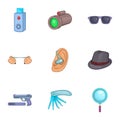 Scout icons set, cartoon style