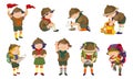 Scout icons set, cartoon style