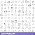 100 scout icons set, outline style