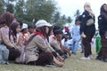 Scout members assisted in the organization of the flag lowering ceremony during the 78th Independence Day of Indonesia