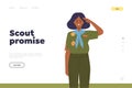 Scout promise concept for educational online service landing page template with happy girlscout