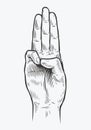 Scout symbol hand gesture. Scouting sketch vector illustration
