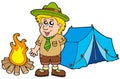 Scout with tent and fire