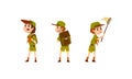 Scouting Boys Activity Set, Boy Scouts Characters Wearing Khaki Uniform Vector Illustration