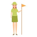 Scouting girl flag icon, cartoon style