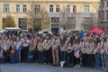 Scouts watch flag-raising on celebration of Velvet Revolution