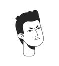 Scowling young man with furrowed brows monochrome flat linear character head Royalty Free Stock Photo