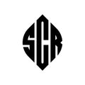 SCR circle letter logo design with circle and ellipse shape. SCR ellipse letters with typographic style. The three initials form a