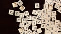 Scrabble blocks scattered on background for content creation