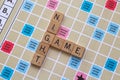 Scrabble board game with the scrabble tile spell `Game Night`