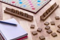 Scrabble board game with the scrabble tile spell `Game Time`