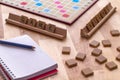 Scrabble board game with the scrabble tile spell `Game Night`