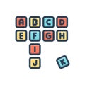 Color illustration icon for Scrabble, word game and blocks