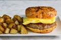 scramble egg breakfast sandwich with home fries Royalty Free Stock Photo