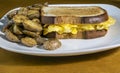 scramble egg cheese melt sandwich with potatoes Royalty Free Stock Photo