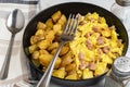 scramble eggs with diced spam and home fries Royalty Free Stock Photo
