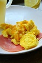 Scramble egg and Ham breakfast Royalty Free Stock Photo