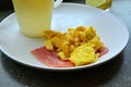 Scramble egg and Ham breakfast Royalty Free Stock Photo