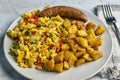 scramble eggs with peppers and onions Royalty Free Stock Photo