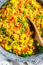 Tofu scramble with vegetables in a pan. Vegan Alternative Omelet Royalty Free Stock Photo