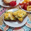 Scrambled egg and avocado toast