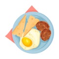 Scrambled Egg Served on Plate with Patty Cakes and Slices of Cheese Vector Illustration