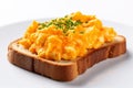 Scrambled Egg Toast on a Plate Isolated on a White Background, created by Generative AI Royalty Free Stock Photo