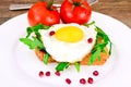 Scrambled Eggs with Arugula on Whole Grain Bread Health Food.