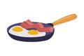 Scrambled Eggs and Bacon on Frying Pan as Tasty Breakfast or Brunch with Typical Food Vector Illustration