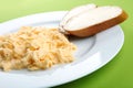 Scrambled eggs and bread with butter Royalty Free Stock Photo