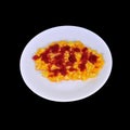 Scrambled Eggs, Cheese and Salsa isolated over Black