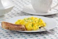 Scrambled eggs, cup of coffee and toast. Royalty Free Stock Photo