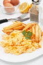 Scrambled eggs and french fries