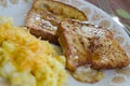 Scrambled eggs and french toast