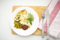 scrambled eggs with green peas and dill Royalty Free Stock Photo