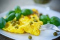 Scrambled eggs with green peas Royalty Free Stock Photo