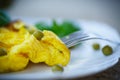 Scrambled eggs with green peas Royalty Free Stock Photo