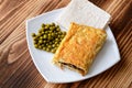 Scrambled eggs and green peas on a plate Royalty Free Stock Photo