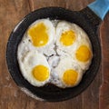 Scrambled eggs in a pan of five eggs, top view Royalty Free Stock Photo