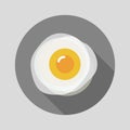 Scrambled eggs on pan icon with long shadow isolated on grey background. flat style trendy modern logotype